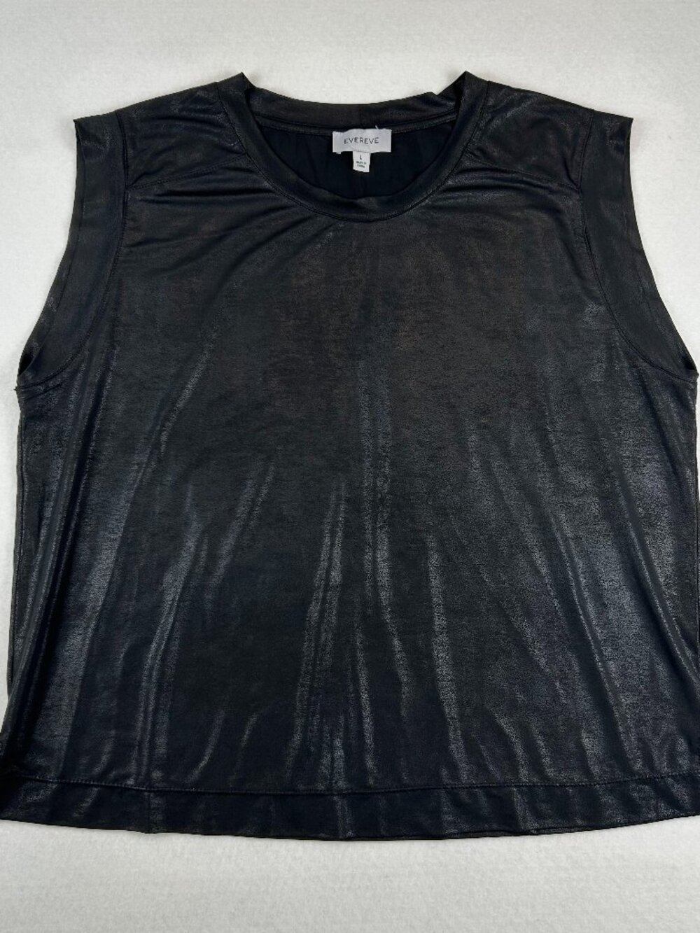 Evereve | Harper Matte Coated Tee Crew Neck Black Cap Shoulder Detail, Size L